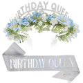 Flower Birthday Queen Crown and Sash Set - Silver Tiara for Celebrations
