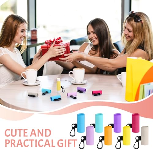 48 Pack Team Gift for Women Lip Balm Holder Keychain Bulk Clip on Lipstick Holder Colorful Lipbalm Lip Gloss Keychain Sleeve Elastic Lipstick Sleeve Clip for Office Travel