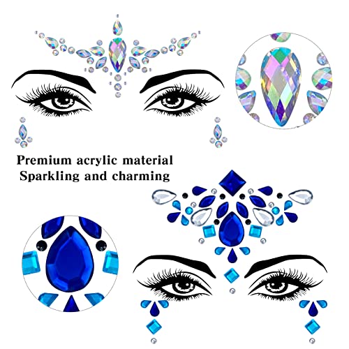 Mermaid Face Gems - 12 Sets Rhinestone Rave Face Jewels