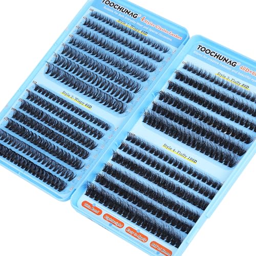 TOOCHUNAG Fluffy Lash Clusters 520pcs Individual Lashes Cluster Eyelash Extensions Wispy DIY Eye Lash Extension Thick Volume Curly Eyelash Clusters(8-18mm,4 Styles)