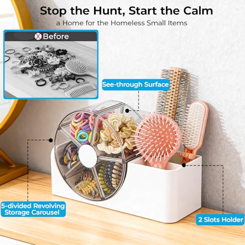 5-Section Rotating Hair Accessories Organizer with Brush Holder