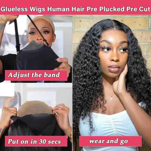 Glueless Wigs Human Hair Pre Plucked Pre Cut Wear and Go Deep Wave Lace Front Wigs Human Hair for Beginners Upgraded No Glue Pre Cut 5x5 Hd Lace Closure Wigs for Black Women Human Hair 16 Inch