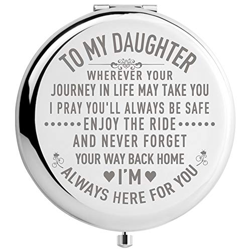 Daughter Gifts from Mom and Dad on Wedding Day, Graduation and Birthday Gifts for Girls, Compact Makeup Mirror (Mir-Daughter-Journey)