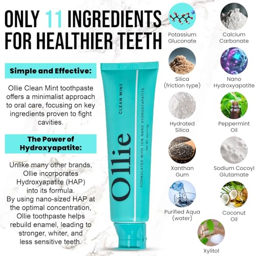 Ollie Fluoride-Free 10% Nano Hydroxyapatite Toothpaste, Clean Mint (4 oz)
