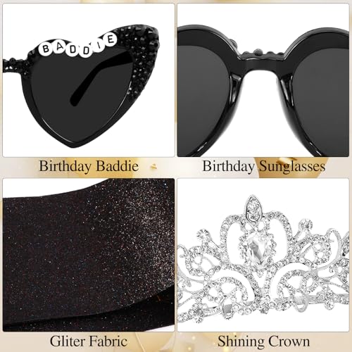 Hapdoo Style B Birthday Baddie Sash, Sunglasses & Crown Set for Women - Party Accessories