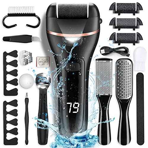 Electric Foot Callus Remover with 3 Roller Heads 2 Speed Rechargeable,Professional Pedicure Pedicure Kit Waterproof Foot Scrubber File,Pedicure Tools,Foot Care for Dead Hard Cracked Dry Skin