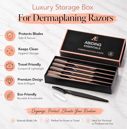 Abiding Essentials Precision Facial Razors 10pc Set - Multi-Color Skin Shaping & Dermaplaning Kit with Stainless Blades, Protective Caps & Luxury Storage Box