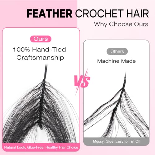 Flvaco 14" Deep Wave Feather Crochet Hair 50 Strands - 1B