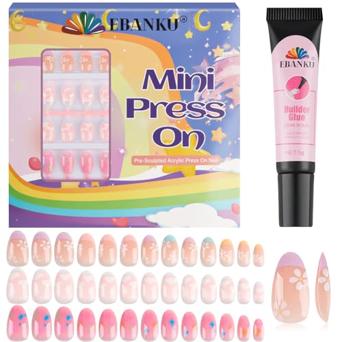 EBANKU 78-Piece Kids Press On Nails Set - Pink Star Flower Designs