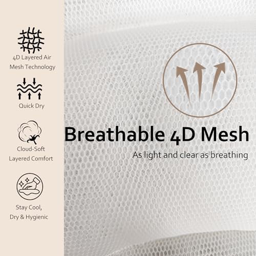 Bath Pillow with Neck & Back Support - 4D Mesh, Suction Cups