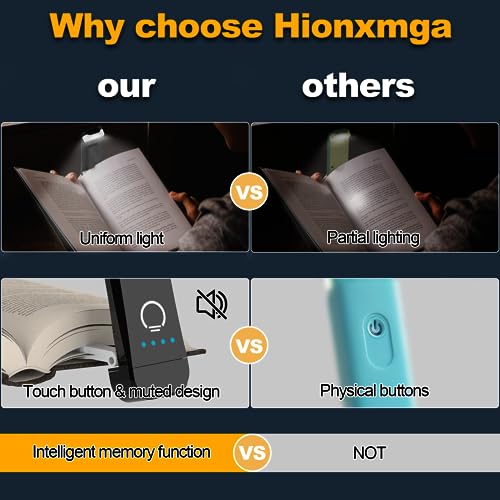 HIONXMGA Book Reading Light,Silent Touch Book Lamp for Reading in Bed,Rechargeable Clip on Booklight with 3 Amber Colors & 7 LEDs Precise Dimming for Eye Caring Night Reading,Book Lovers,Kids,Pink