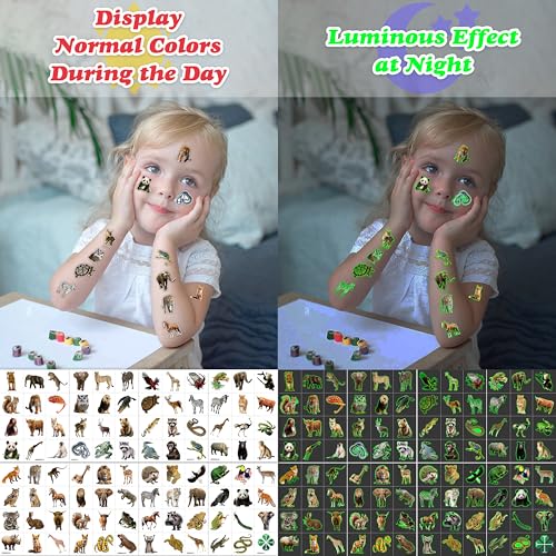 96 Glow in Dark Jungle Animal Temporary Tattoos Party Favors