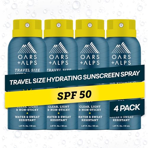 Oars + Alps SPF 50 Face & Body Broad Spectrum Sunscreen Spray | Fast-Absorbing, Lightweight, Non-Greasy, Hawaii Reef Act 104 Compliant, Water-Resistant, Octinoxate + Oxybenzone Free, 1.87 Oz, 4 Pack