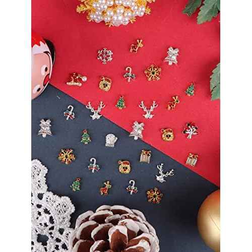 60PCS Christmas Nails Charms, Lorvain 3D Xmas Alloy Charms for Nails Snowflake Christmas Tree Nail Rhinestones Elk Santa Metal Nail Art Diamond Gems for Christmas Nail Art Decoration