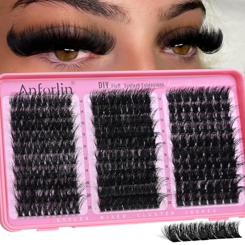 Thick Lash Clusters 14-20MM Volume Lash Extension 80D+180D+280D Eyelash Clusters 3 Styles Individual Lashes 280pcs Eyelash Extensions D Curly Lash Extension DIY at Home by Anforlin