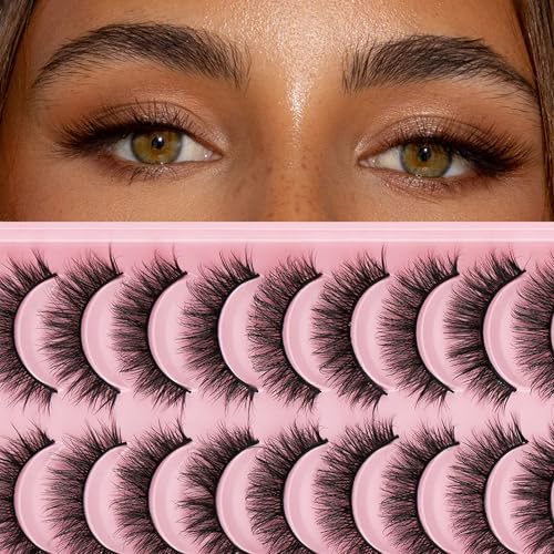 False Eyelashes - 10-Pack Mink Lashes - Wispy Lashes ? Natural Looking Dramatic 3D Effect Fake Lashes ? Fake Eyelashes Kit ? Lightweight False Lashes - Faux Cat Eye Lashes - Lash Strips (6D-05)
