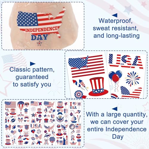 4th of July Temporary Tattoos for Kids - 106 Piece Patriotic Set
