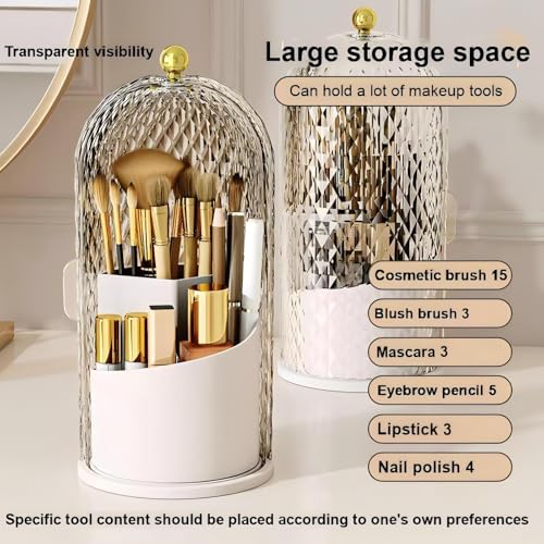 360° Rotating Makeup Brush Holder with Lid - Waterproof & Dustproof