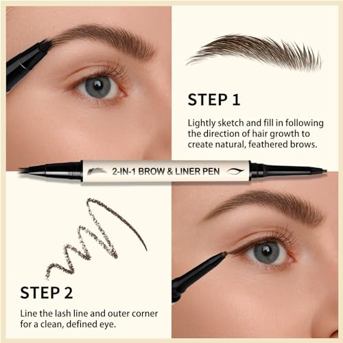 UCANBE 2-in-1 Eyebrow & Eyeliner Pen – Microblading Brow Brush + Ultra-Fine Liner