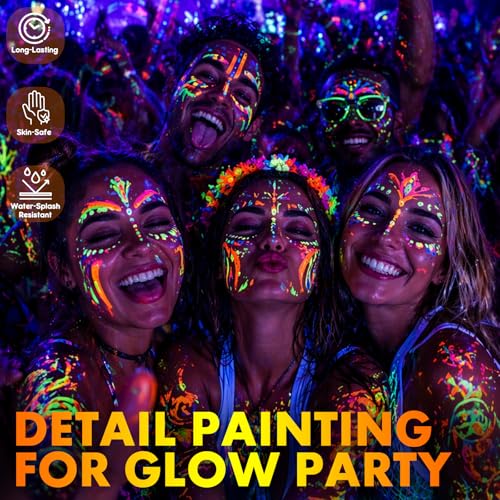 Glow in Dark Face Paint Markers - 10 UV Neon Colors