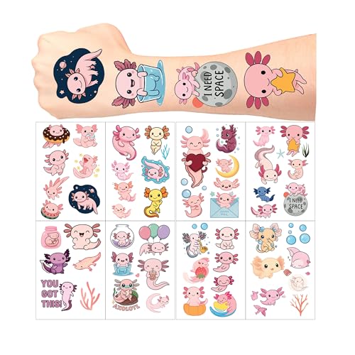 Temporary Tattoo Stickers ? 8 Sets / 100 PCS Waterproof Body Art Decals for Parties & Events (Axolotl)