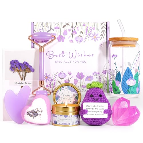 Gifts Basket for Women & Teen Girls Purple Relaxing Bath Gifts Basket Set Birthday Gifts Ideas for Women Relaxing Spa Gifts Self Care Gifts Box for Female Friends Gift