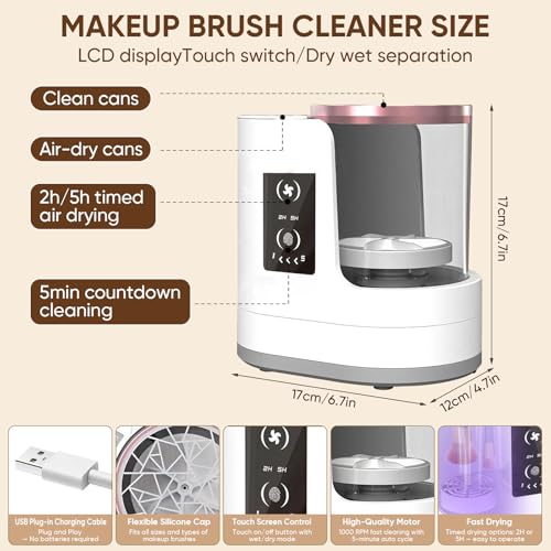 3-in-1 Electric Makeup Brush Cleaner with Dryer & Holder?Automatic USB Cleaning Machine for All Makeup Brush Sizes, Portable Quick-Dry Tool for Cosmetic Brushes