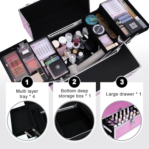 TOPACK Rolling Makeup Train Case with 360° Wheels & Drawers