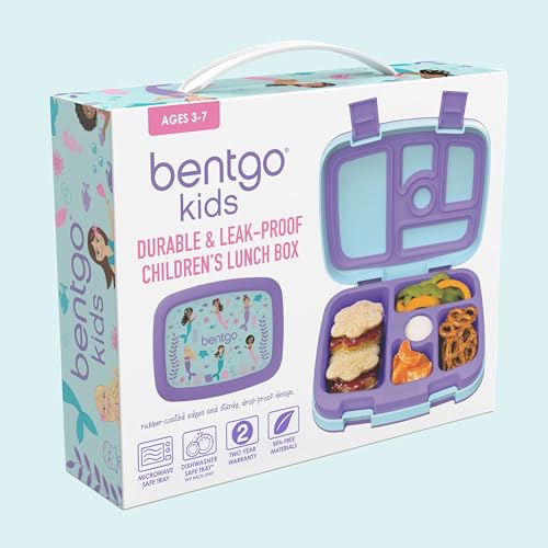 Bentgo Kids Prints Leak-Proof, 5-Compartment Bento-Style Kids Lunch Box - Ideal Portion Sizes for Ages 3-7, Durable, Drop-Proof, Dishwasher Safe, & Made with BPA-Free Materials (Mermaids in the Sea)