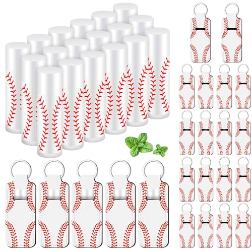 Swiffen 18 Sets Natural Bulk Lip Balm and Moisturizing Lipstick Holder Keychains Set Gift for Team Teen Girls Boy Sports Party Supply (Basketball)