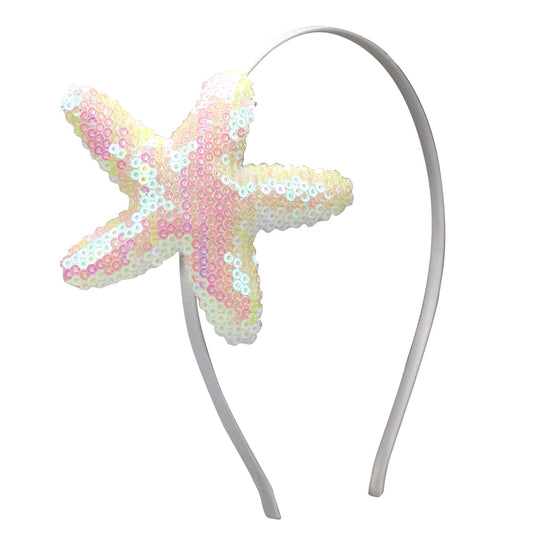 Star Headband Laser Star Glitter Hair Band Starfish Sequin Hair Accessories Girls Women Birthday Seaside Pool Party (Laser White)