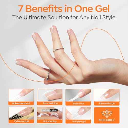 modelones Builder Nail Gel with Gel Top Coat, 8-In-One Clear Builder Acid Free Top Coat for Nail Thickening Apex Building Extension Shine Finish and Long Lasting, LED Lamp Cured 10ml DIY Home Salon
