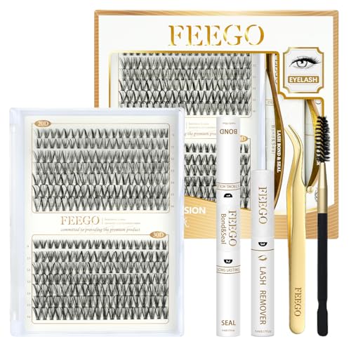 FEEGO Eyelash Extensions Kit Lash Clusters DIY Lash 280pcs 9-16mm Individual Lashes Clusters 20D 30D D Curl Eyelash Extension Kit Individual Lashes, Lash Bond, Seal Glue, Remover (2030D Charming Kit)