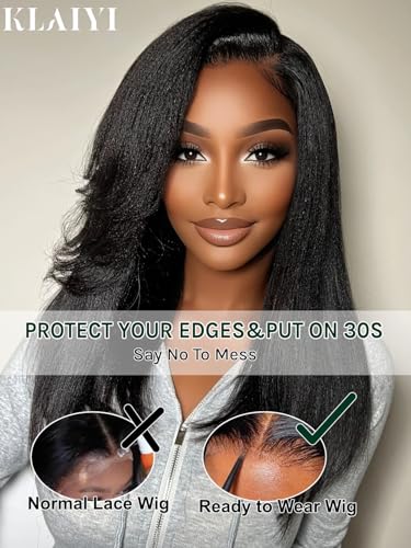 KLAIYI Yaki Straight Bob Wig 14" Glueless 7x5 Lace Front Human Hair