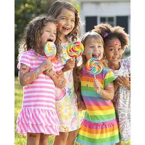 ANTING 244 Pieces Cute Candyland Temporary Tattoos Stickers,20 Sheets Candy Land Lollipop Donut Themed Tattoos Stickers Party Decoration favors for Kids Girl Boys Birthday Baby Shower Sweet Shop
