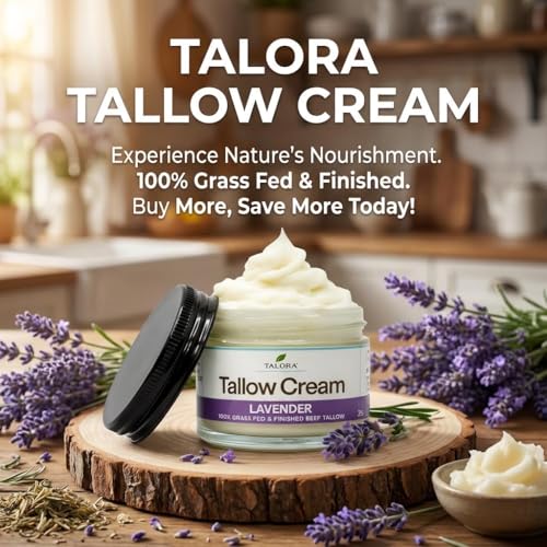 Tallow Cream: Lavender | 100% Grass-Fed & Finished Beef Suet Tallow Moisturizer with Organic Jojoba Oil | Deeply Nourishing | All-Natural Skin Cream for Dry & Sensitive Skin (2oz)