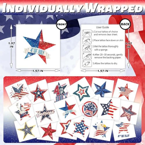 120 Pcs Patriotic 4th of July Temporary Tattoos - Star Designs