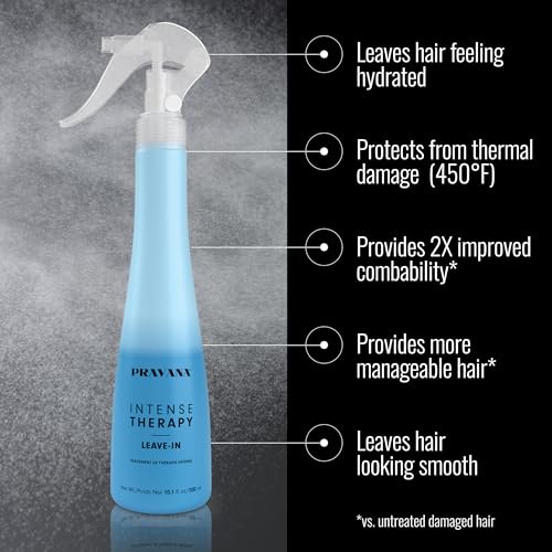 Pravana Intense Therapy Leave-In Conditioner Spray Treatment & Detangler | Instantly Detangles & Hydrates | Equalizes Hair Porosity | For All Hair Types | Strengthens & Softens Hair | 10 Fl Oz