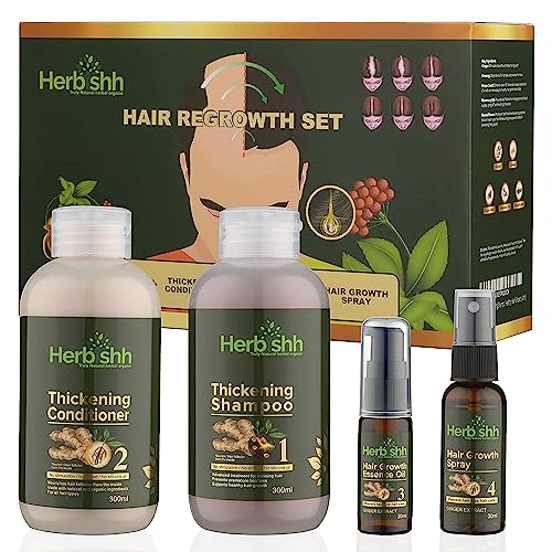 Herbishh Thickening Shampoo and Conditioner |Hair Growth Vitalizer |Hair Growth Essence Oil | Prevents Premature Hair loss- Supports Healthy Hair Growth (4in1)