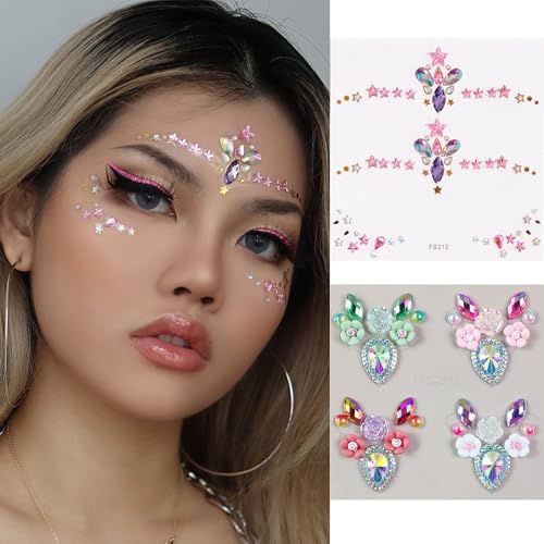 Face Gems Rhinestone Stickers - Self-Adhesive Jewels for Makeup & Parties