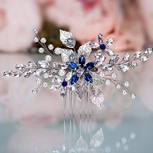 Blue Rhinestone Wedding Hair Comb with Silver Alloy