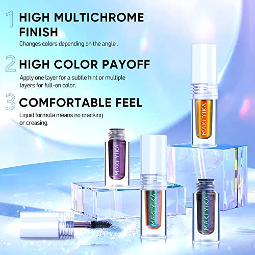 MAKI YIKA 5Pc Glitter Eyeshadow Liquid Multichrome Eyeshadows Long Lasting, Metallic Chameleon Eye Shadow Smudgeproof Holographic Multi-Dimensional Eye Looks (#1+2+3+5+6)