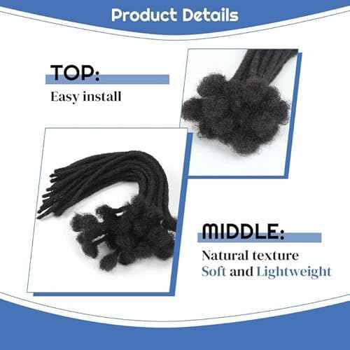 8 inch Loc Extensions Human Hair, 50 Strands Permanent Dreadlock Extension Human Hair 0.4cm Width 100% Full Handmade Dreads Can Be Dyed and Bleached Curled dreads extensions(black)