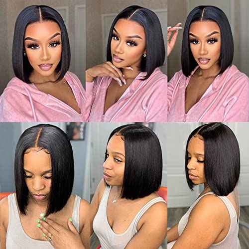 Bob Wig Human Hair Straight Bob Lace Front Wigs 4x4 Hd Transparent Lace Closure 12 Inch Brazilian Virgin Short Bob Wigs for Black Women Pre Plucked with Baby Hair Natural Color