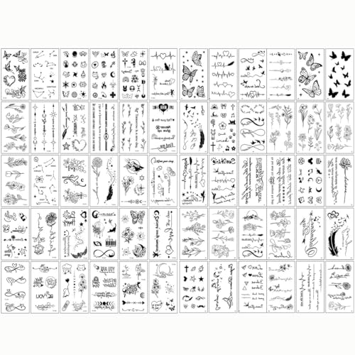 60Sheets Temporary Tattoos Stickers Small Tattoos Women Men Finger Hands Tiny Mini Fake Tattoos Stickers Waterproof Body Art for Adult Neck Arms Legs Shoulder Back