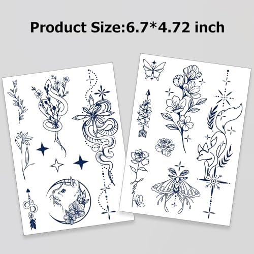 Tazimi Semi-Permanent Tattoos for Women Girls 100% Plant-Based Ink Small Flower Words Animals Waterproof Realistic Fake Tattoos Long Lasting 1-2 Weeks for Adult