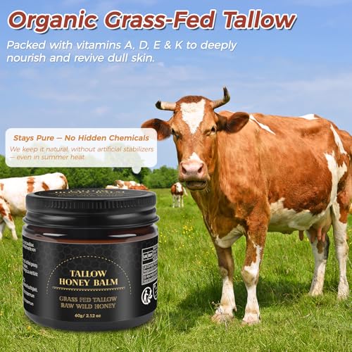 Beef Tallow for Skin,Tallow and Honey Balm,Organic Grass-Fed Beef Tallow Balm with Honey, Face and Body Moisturizer(60g)