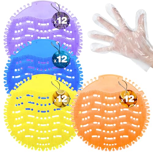 48-Pack Urinal Deodorizer Screens with 100 Gloves | 4 Scents