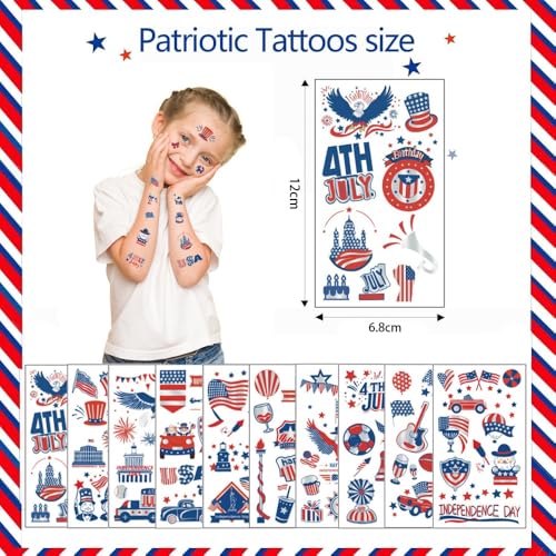 Maigitur Patriotic Temporary Tattoos 10 Sheets for 4th of July Party USA Flag Eagle Star Designs