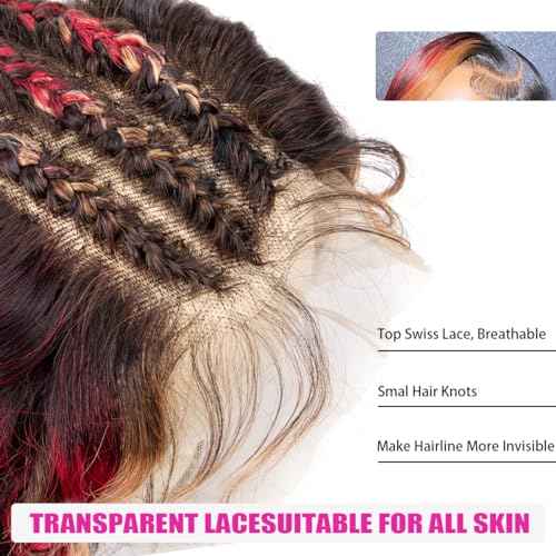 13X6 Burgundy Lace front Wigs Human Hair Ombre Lace Front Wig 24Inch 1B/27/99J Highlight Lace Front Wig Human Hair Burgundy Colored Body Wave Wigs Pre Plucked